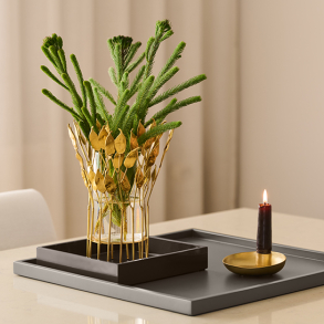 Pea Pod Hurricane m/cylinderglas �8/20*h24 cm Messing, Gold Patina